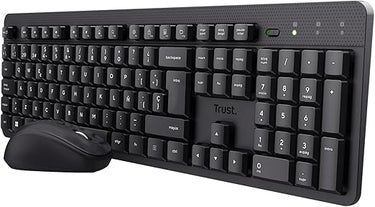 Trust Ymo II Pack Teclado y Ratón Inalámbrico QWERTY Español, Botones Silenciosos, Teclas de Perfil Bajo, Resistente a los Vertidos, Un Receptor USB, Windows, Mac, PC, Ordenador Portátil - Negro